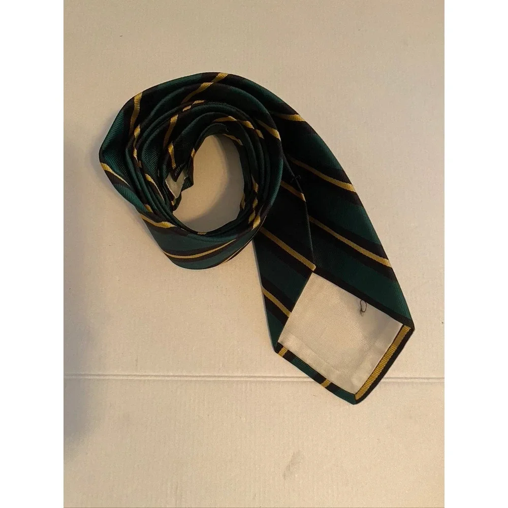 Ben Silver Charleston London Silk Tie Green Navy Gold Striped Hand Made Mens